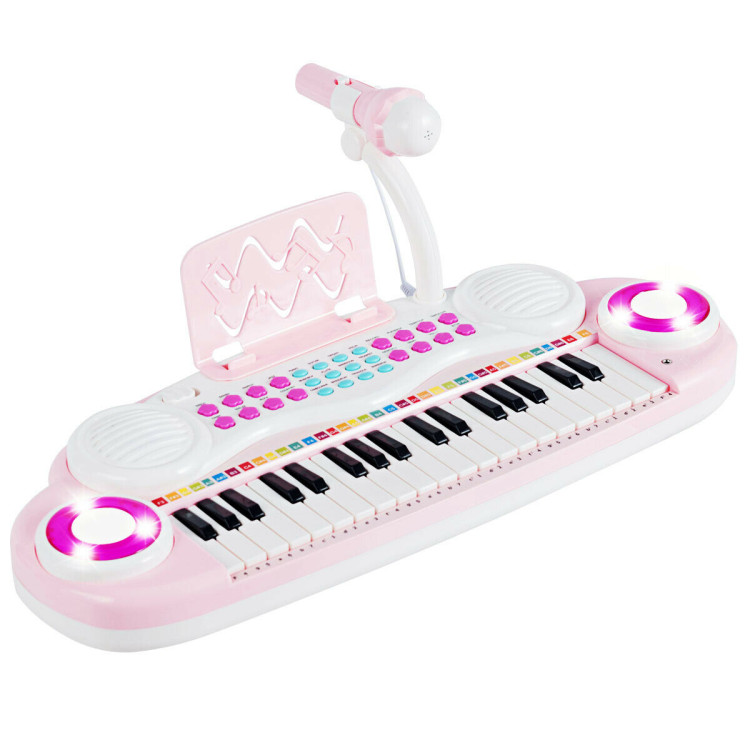 Multifunctional 37 Electric Keyboard Piano with Microphone-PinkCostway Gallery View 1 of 9