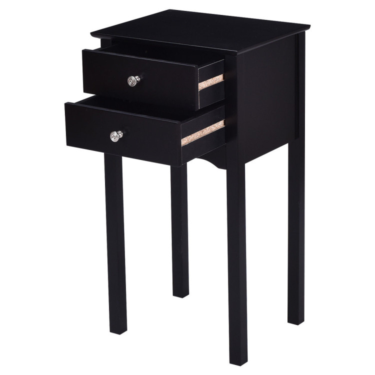 Side Table End Accent Table w/ 2 Drawers-BlackCostway Gallery View 11 of 12