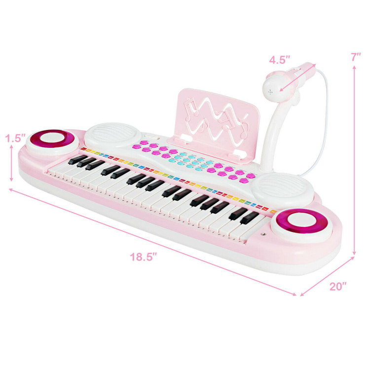 Multifunctional 37 Electric Keyboard Piano with Microphone-PinkCostway Gallery View 4 of 9