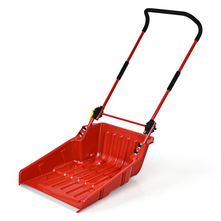 Folding Snow Pusher Scoop Shovel with Wheels and Handle-RedCostway Gallery View 3 of 10