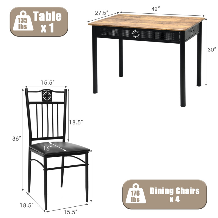 5 Pcs Dining Set Wood Metal Table and 4 Chairs with Cushions-BlackCostway Gallery View 4 of 11