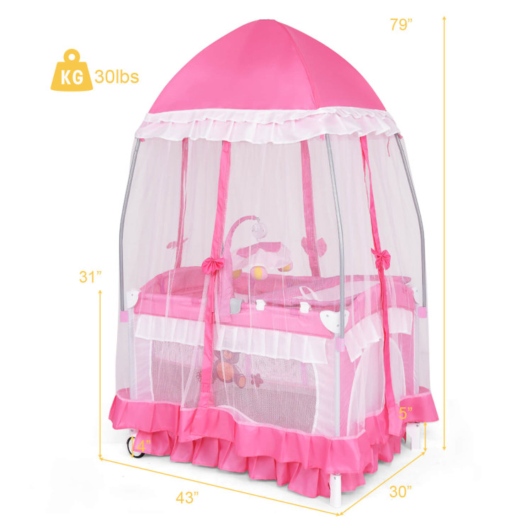 Portable Baby Playpen Crib Cradle with Carring Bag-PinkCostway Gallery View 5 of 11