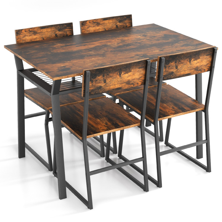 5 Piece Dining Table Set with Storage Rack and Metal Frame - Gallery View 1 of 11