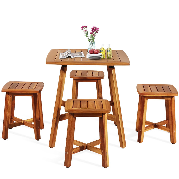 5 Pieces Wood Patio Dining Set with Square Table and 4 StoolsCostway Gallery View 10 of 11