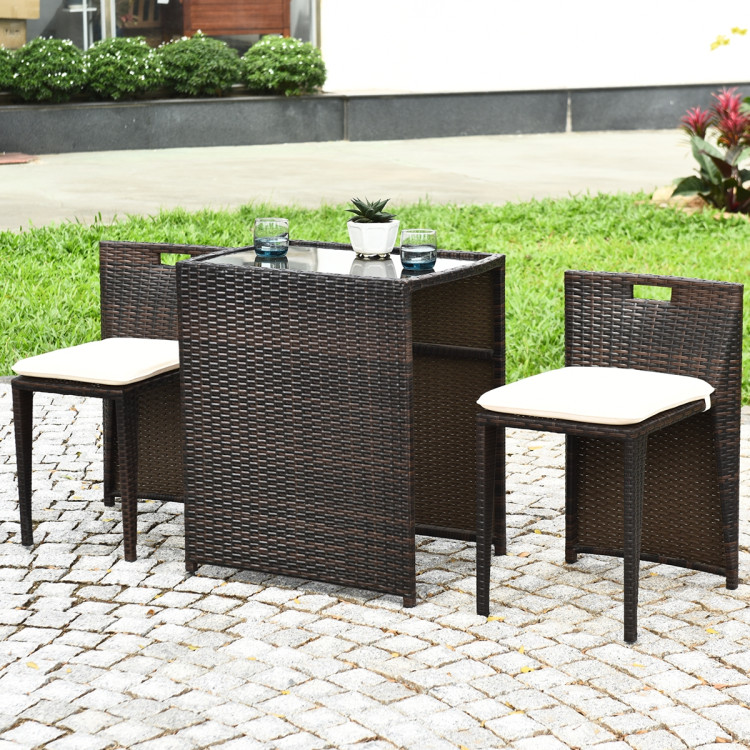 3 Pieces Cushioned Outdoor Wicker Patio SetCostway Gallery View 7 of 11