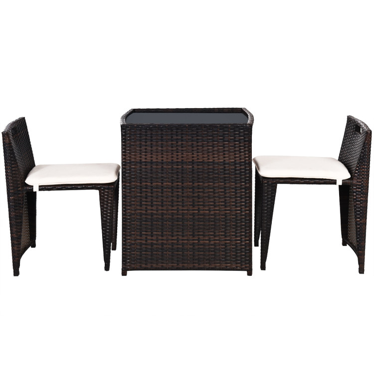 3 Pieces Cushioned Outdoor Wicker Patio Set with No Assembly NeededCostway Gallery View 9 of 11