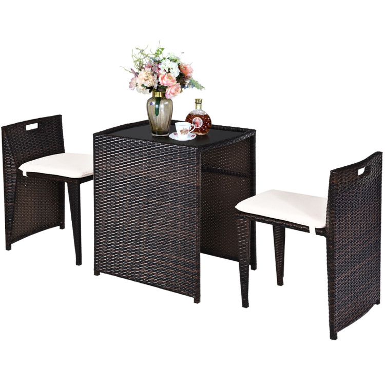 3 Pieces Cushioned Outdoor Wicker Patio Set with No Assembly NeededCostway Gallery View 4 of 11