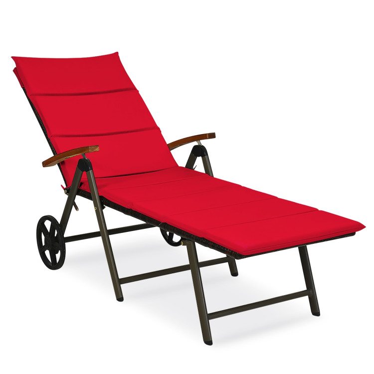 Outdoor Chaise Lounge Chair Rattan Lounger Recliner Chair-RedCostway Gallery View 3 of 12