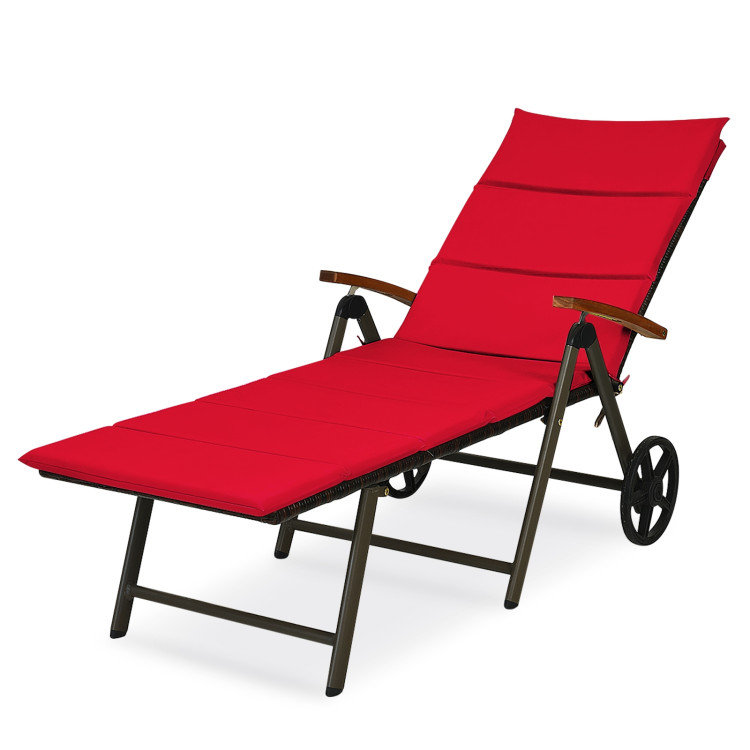 Outdoor Chaise Lounge Chair Rattan Lounger Recliner Chair-RedCostway Gallery View 9 of 12