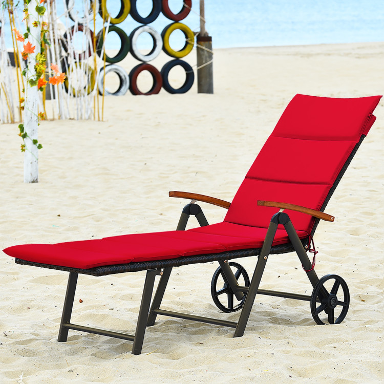 Outdoor Chaise Lounge Chair Rattan Lounger Recliner Chair-RedCostway Gallery View 8 of 12