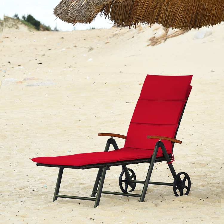Outdoor Chaise Lounge Chair Rattan Lounger Recliner Chair-RedCostway Gallery View 1 of 12