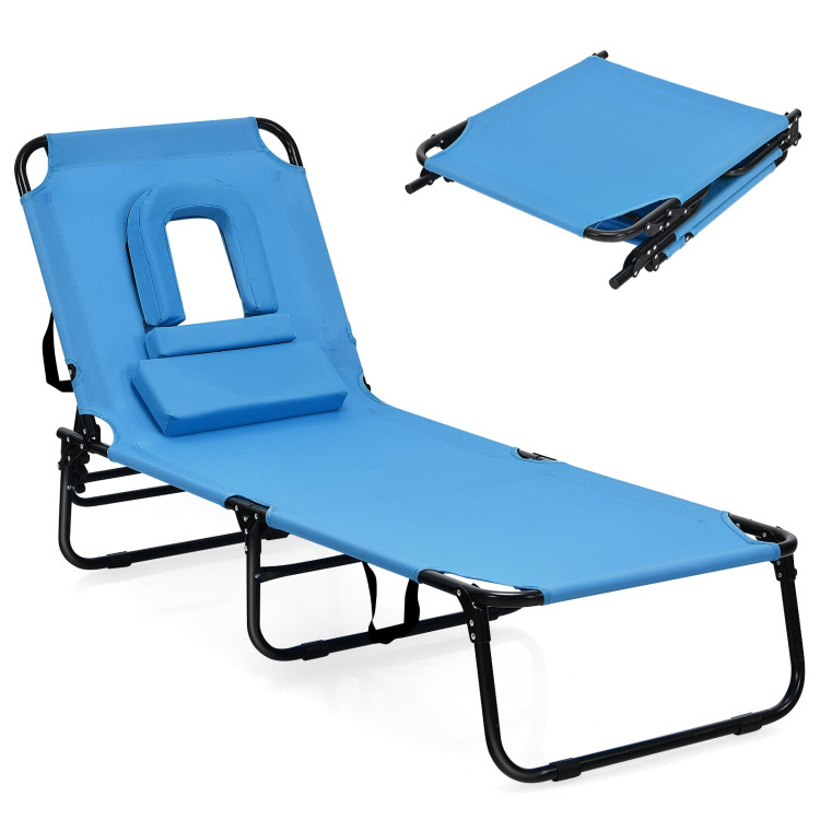 Outdoor Folding Chaise Beach Pool Patio Lounge Chair Bed with Adjustable Back and HoleCostway Gallery View 7 of 10