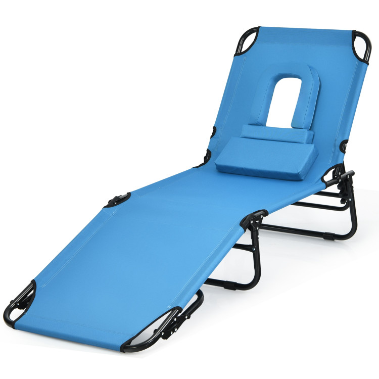 Outdoor Folding Chaise Beach Pool Patio Lounge Chair Bed with Adjustable Back and HoleCostway Gallery View 3 of 10