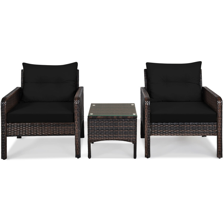 3 Pcs Outdoor Patio Rattan Conversation Set with Seat Cushions-BlackCostway Gallery View 10 of 13