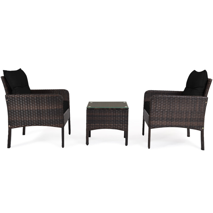 3 Pcs Outdoor Patio Rattan Conversation Set with Seat Cushions-BlackCostway Gallery View 9 of 13