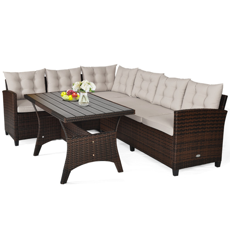 3 Pieces Rattan Sofa Set with Cushions for Patio, Garden, LawnCostway Gallery View 7 of 14