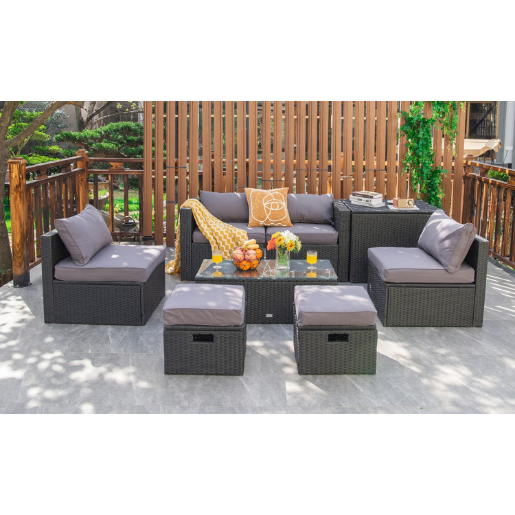 8 Pieces Patio Rattan Storage Table Furniture Set-GrayCostway Gallery View 7 of 13