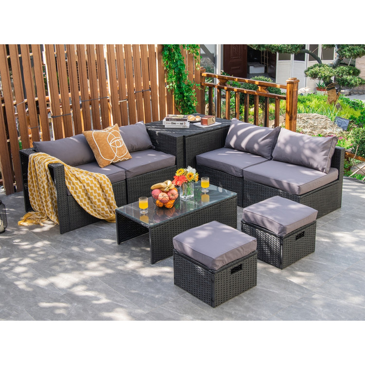 8 Pieces Patio Rattan Storage Table Furniture Set-GrayCostway Gallery View 7 of 12