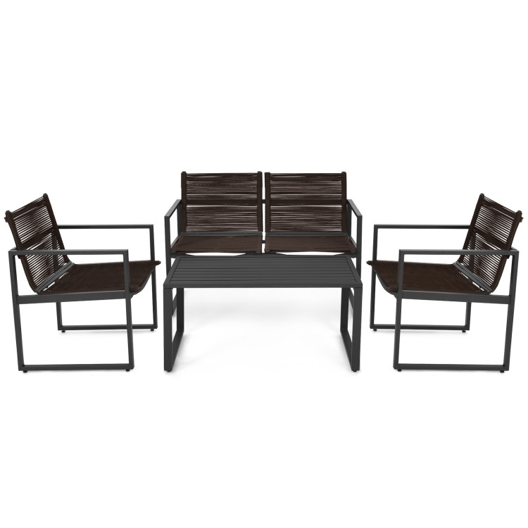4 Pieces Patio Furniture Conversation Set with Sofa LoveseatCostway Gallery View 1 of 12