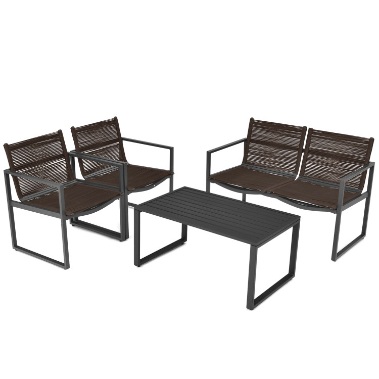4 Pieces Patio Furniture Conversation Set with Sofa LoveseatCostway Gallery View 10 of 12