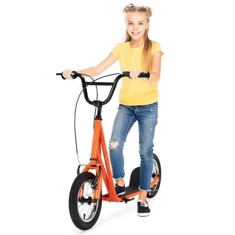 Height Adjustable Kid Kick Scooter with 12 Inch Air Filled Wheel-OrangeCostway Gallery View 7 of 9