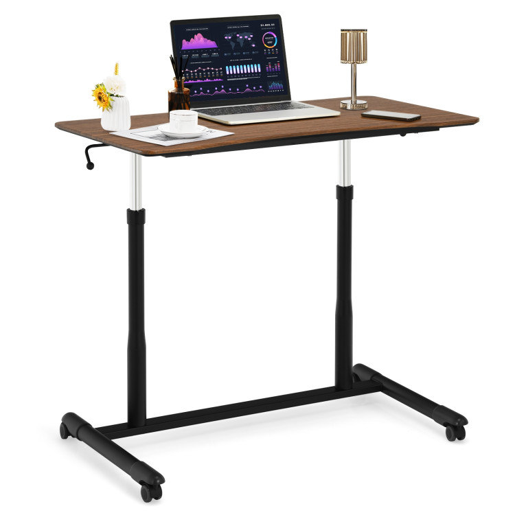 Height Adjustable Computer Desk Sit to Stand Rolling Notebook Table -BrownCostway Gallery View 4 of 10