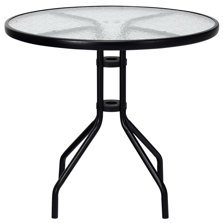 32 Inch Outdoor Patio Round Tempered Glass Top Table with Umbrella HoleCostway Gallery View 9 of 12