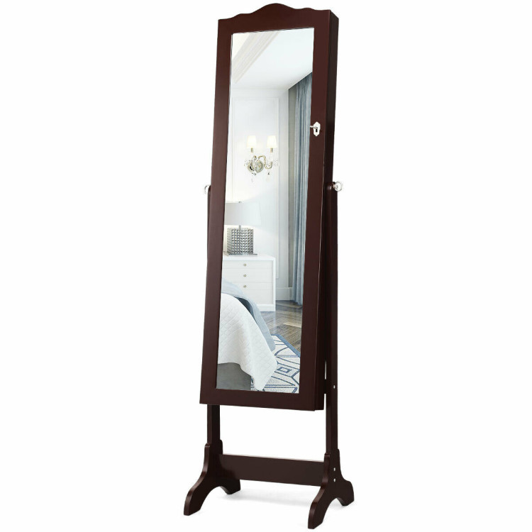 14 LED Jewelry Armoire Cabinet with Full Length Mirror and 4 Tilting Angles-CoffeeCostway Gallery View 9 of 12
