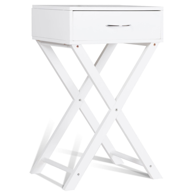 Design Sofa Side Table with X-Shape Drawer for Living Room Bedroom-WhiteCostway Gallery View 8 of 11