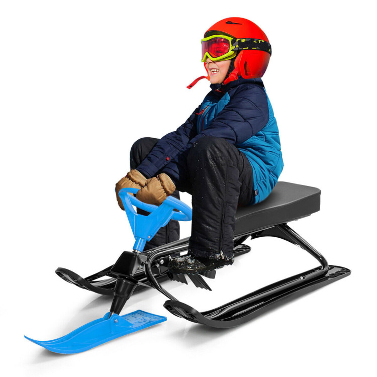Kids Snow Sand Grass Sled with Steering Wheel and Brakes-BlueCostway Gallery View 8 of 11