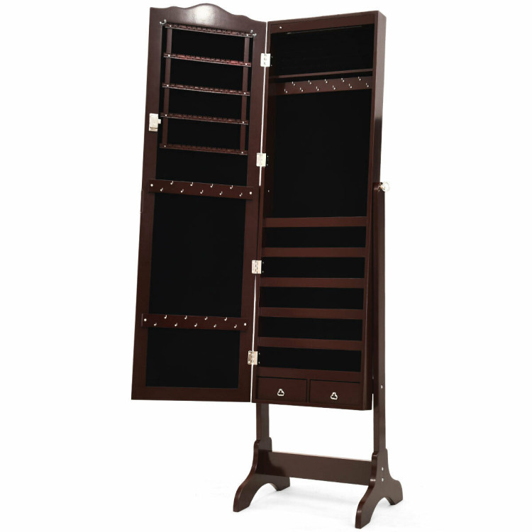 14 LED Jewelry Armoire Cabinet with Full Length Mirror and 4 Tilting Angles-CoffeeCostway Gallery View 8 of 12