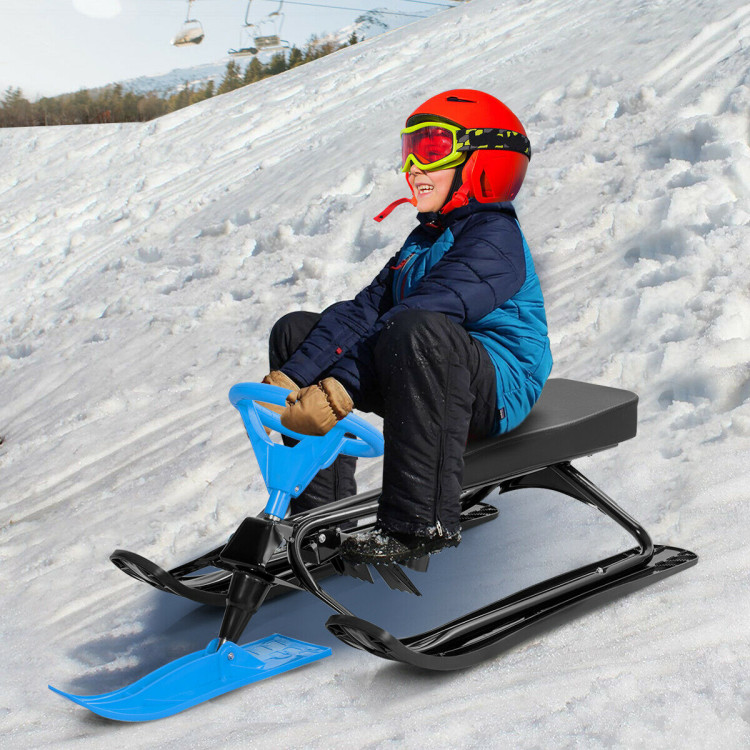 Kids Snow Sand Grass Sled with Steering Wheel and Brakes-BlueCostway Gallery View 2 of 11