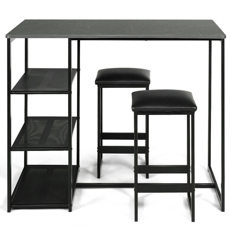 3 pcs Dining Set with Faux Marble Top Table and 2 Stools-BlackCostway Gallery View 10 of 12