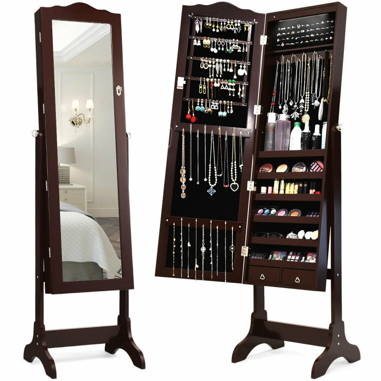14 LED Jewelry Armoire Cabinet with Full Length Mirror and 4 Tilting Angles-CoffeeCostway Gallery View 3 of 12