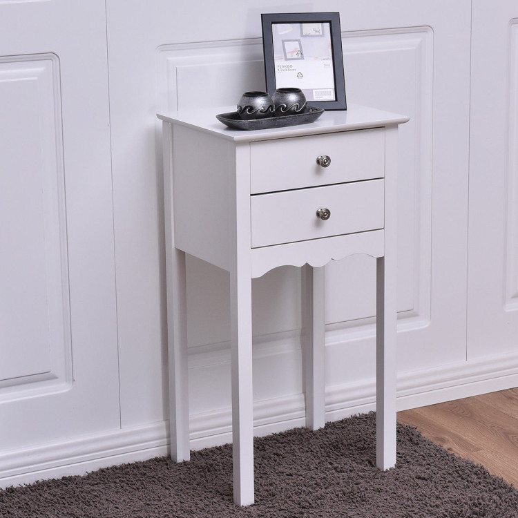 Side Table End Accent Table w/ 2 Drawers-WhiteCostway Gallery View 8 of 12