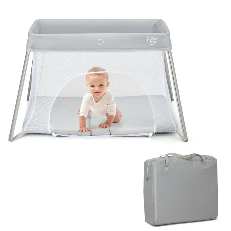 Lightweight Foldable Baby Playpen w/ Carry Bag-Light GrayCostway Gallery View 4 of 11