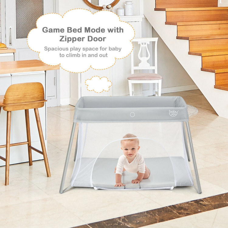 Lightweight Foldable Baby Playpen w/ Carry Bag-Light GrayCostway Gallery View 2 of 11