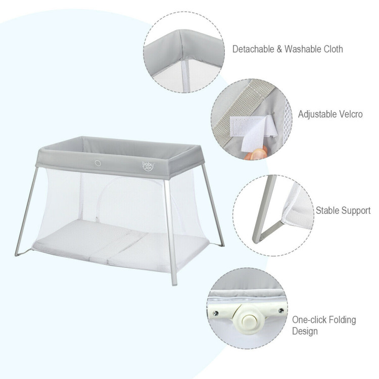 Lightweight Foldable Baby Playpen w/ Carry Bag-Light GrayCostway Gallery View 6 of 11