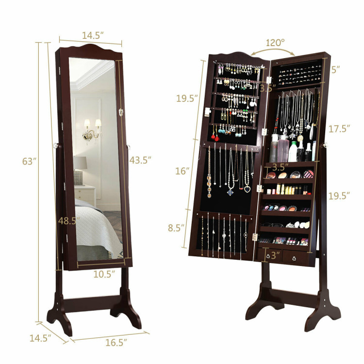 14 LED Jewelry Armoire Cabinet with Full Length Mirror and 4 Tilting Angles-CoffeeCostway Gallery View 4 of 12