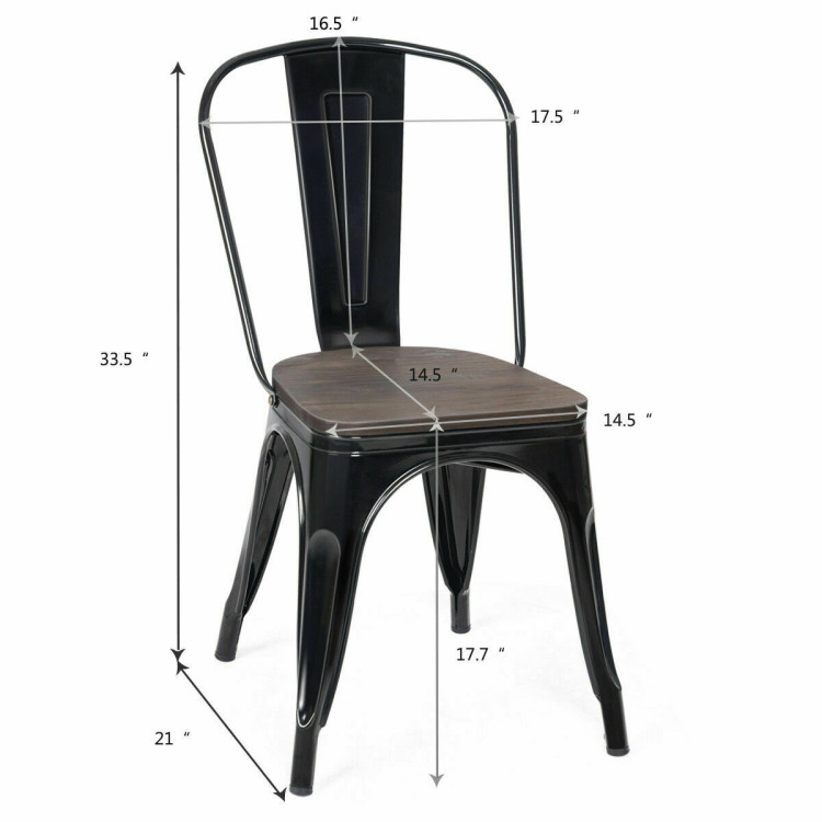 18 Inch Height Set of 4 Stackable Style Metal Wood Dining Chair-BlackCostway Gallery View 4 of 11