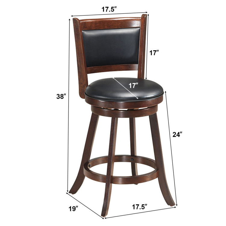 Set of 2 24" Accent Wooden Swivel Bar Stools with High Back and Upholstered Seat-24"Costway Gallery View 6 of 6