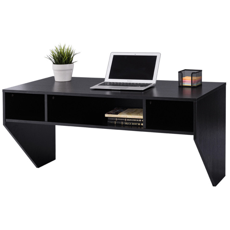 Wall Mounted Floating Sturdy Computer Table with Storage Shelf-BlackCostway Gallery View 8 of 13