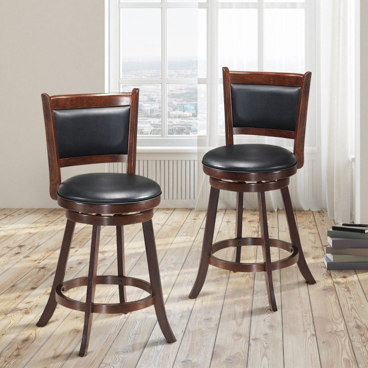 Set of 2 24" Accent Wooden Swivel Bar Stools with High Back and Upholstered Seat-24"Costway Gallery View 1 of 6