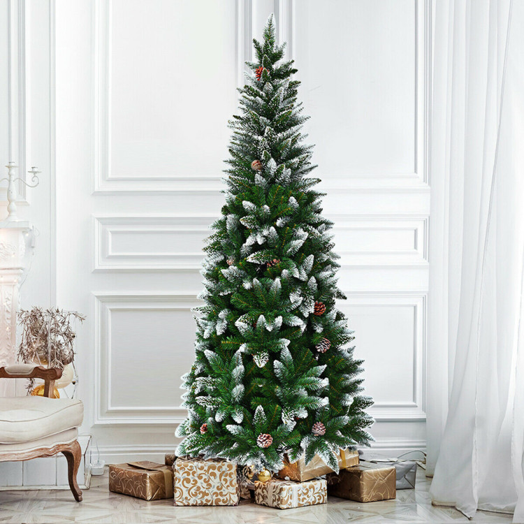 5 / 6 / 7.5 Feet Artificial Pencil Christmas Tree with Pine ConesCostway Gallery View 6 of 10