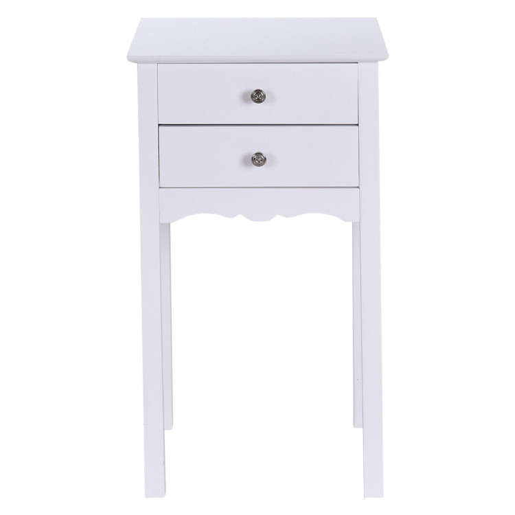 Side Table End Accent Table w/ 2 Drawers-WhiteCostway Gallery View 11 of 12