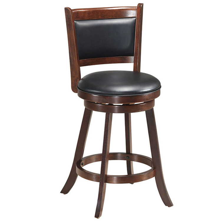 Set of 2 24 Inch 29 Inch Accent Wooden Swivel Bar Stools with High