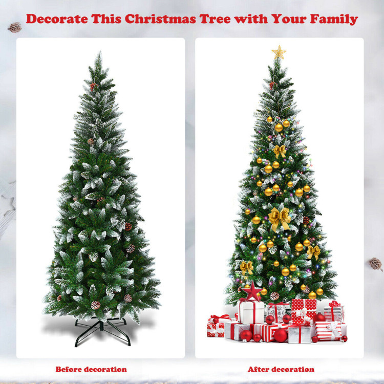 5 / 6 / 7.5 Feet Artificial Pencil Christmas Tree with Pine ConesCostway Gallery View 5 of 10