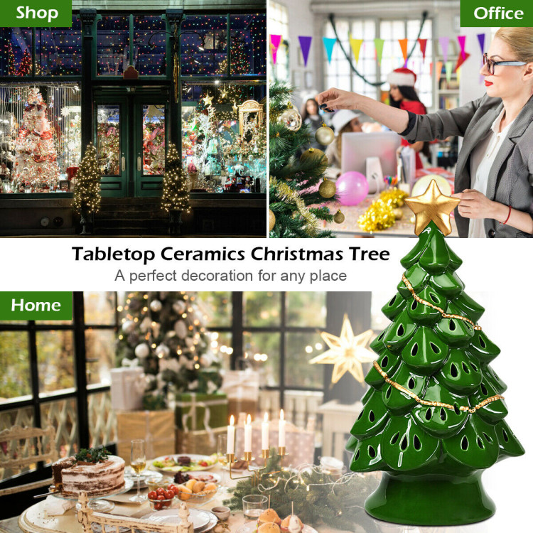 11.5 Inch Pre-Lit Ceramic Hollow Christmas Tree with LED LightsCostway Gallery View 3 of 9