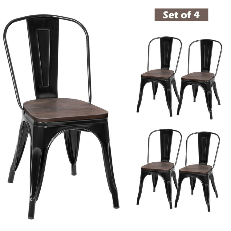 18 Inch Height Set of 4 Stackable Style Metal Wood Dining Chair-BlackCostway Gallery View 10 of 11