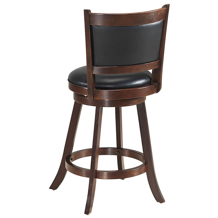 Set of 2 24" Accent Wooden Swivel Bar Stools with High Back and Upholstered Seat-24"Costway Gallery View 5 of 6